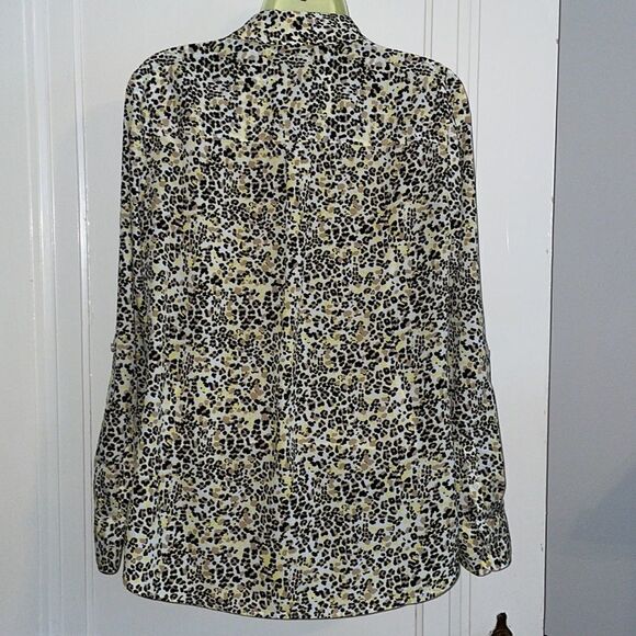 Talbots leopard print thin polyester button down long sleeved shirt - Picture 8 of 10